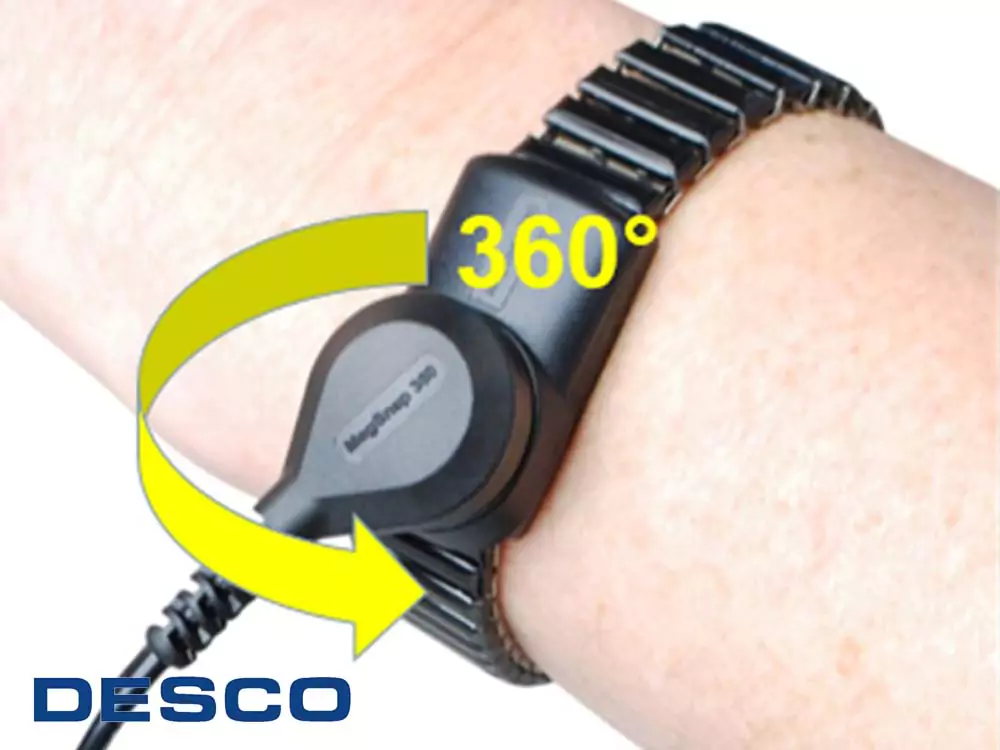 Desco 19900, Антистатический браслет с проводом (MagSnap 360™, двухконтурный, S, 1.8м)