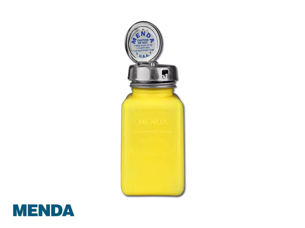 MENDA 35268, Антистатическая емкость с дозатором Pure-Take Locking Pump (желтый, 180мл)