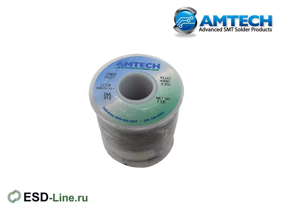 AMTECH 4300, Трубчатый припой (WS/NC, Sn62/Pb36/Ag2, 0.8 мм, 450 г)