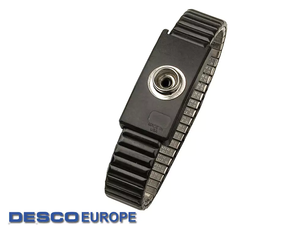 DescoEurope 229620, Антистатический браслет металлический (черный, кнопка 10 мм)