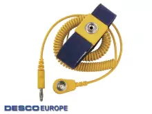DescoEurope 229795, Антистатический браслет тканевый и витой провод (синий/желтый, гнездо 10 мм / 4 мм штекер)