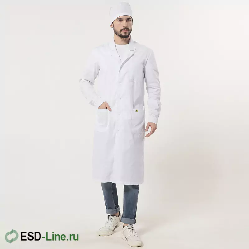 EZ-M130.11, Антистатический халат, мужской, белый