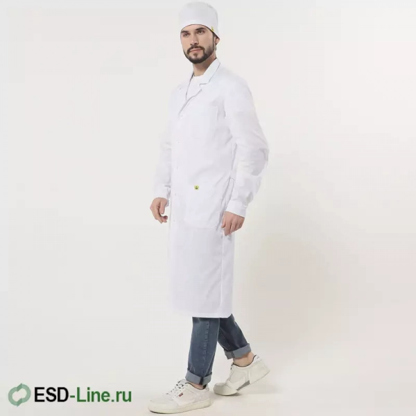 EZ-M130.11, Антистатический халат мужской, белый